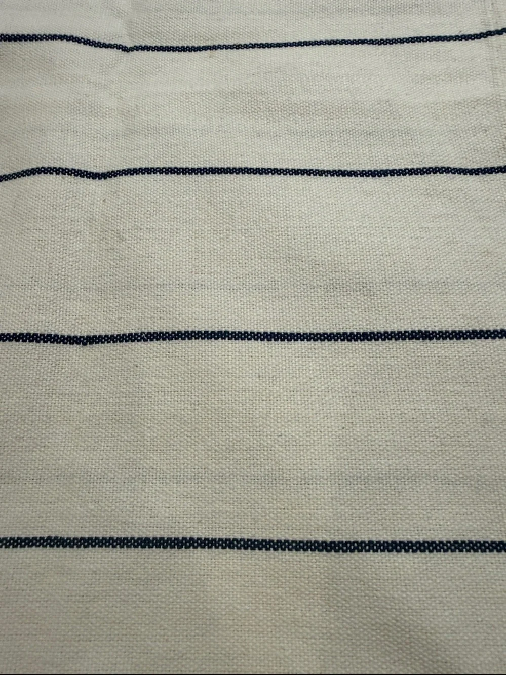 Pottery Barn Jackson Stripe Cotton Table Runner 18 x 90 Ivory Navy Blue Fringe
